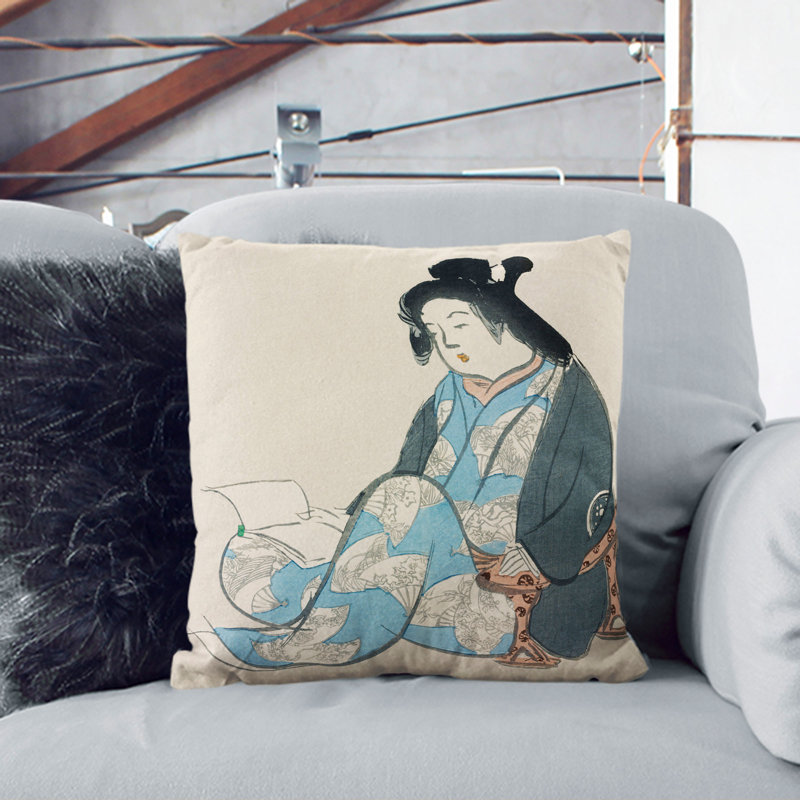 Reading Lady Square Throw Cushion, 40cm H x 40cm W x 15cm D
