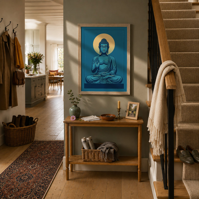 Meditation Buddha Japandi - Framed Print, A4 - 29.7 x 21.0 cm, Oak