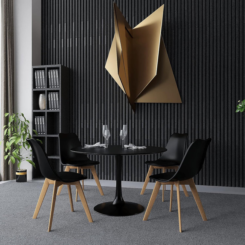 Ensemble de 4 chaises d'appoint Vitale, dossier incurvé ergonomique en plastique et siège rembourré, Noir