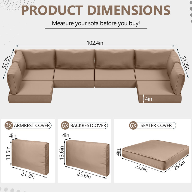14 Piece Outdoor Furniture Replacement Waterproof Cushions, Sand, 4"