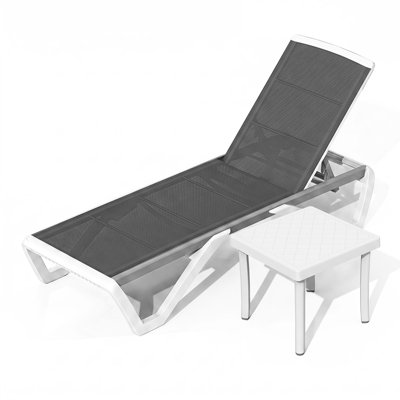 Domi 3D Pool Patio Outdoor Chaise Lounge Chair with Table