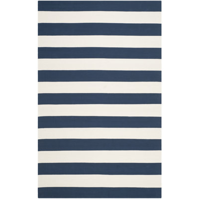 Brookvale Striped Handmade Flatweave Cotton Navy/Ivory Area Rug