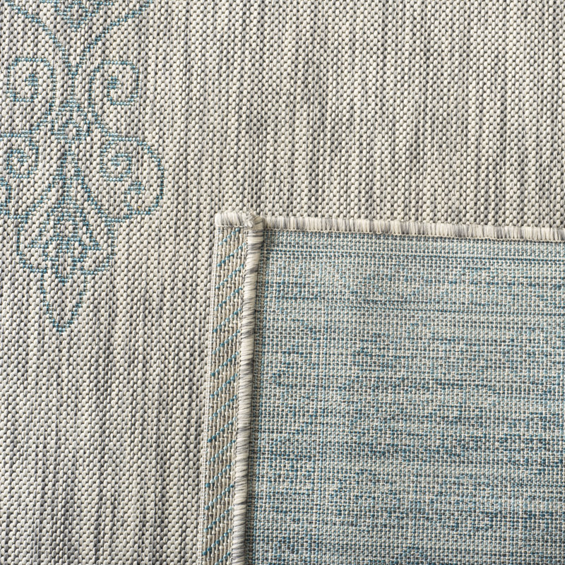 Arneshia Oriental Gray / Aqua Indoor/Outdoor Area Rug, Rectangle 9' x 12'