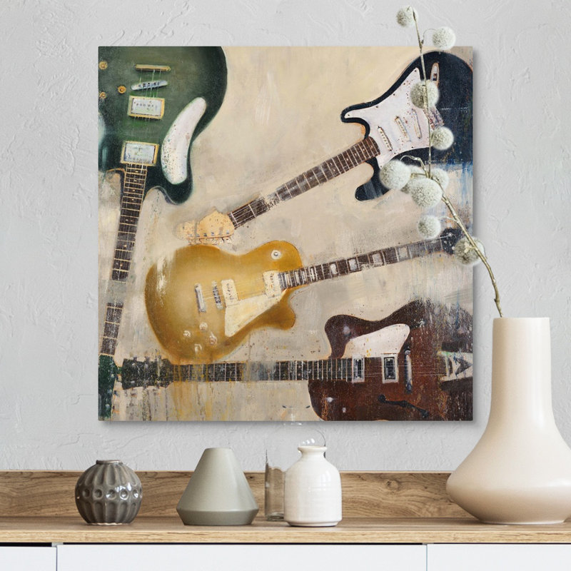 « guitares ii » par joseph cates, reproduction d’art sur toile, H 16 po x l 16 po x P 1,25 po