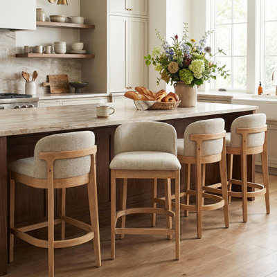 McCollum Modern Contemporary Rubberwood Upholstered Counter Stool with Arc-Beam Support