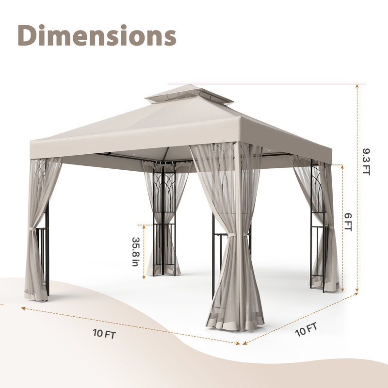 10 Ft. W x 10 Ft. D Powder Coated Steel Patio Gazebo, Beige