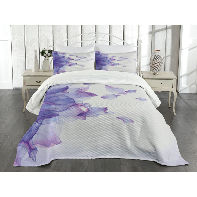 King Size Pink and Lilac Abstract Floral Bedspread Set