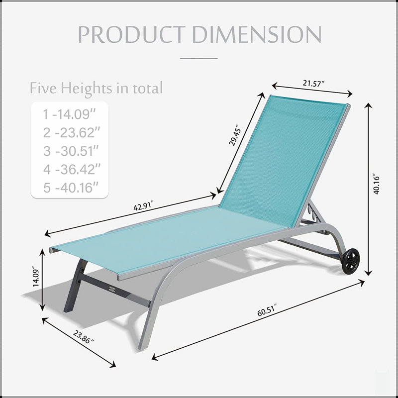 Chaise longue d'extérieur réglable à roulettes pour plus de confort et de mobilité