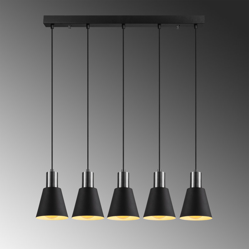 Lustre de style scandinave, noir et nickel, hauteur réglable, 46,5 po x 5,5 po x 1,6 po | Corps en métal, 46,1 pouces de hauteur, 5 x douilles E27 (40 W maximum) | Comprend des instructions d'installation, un éclairage élégant et moderne pour la décoration intérieure
