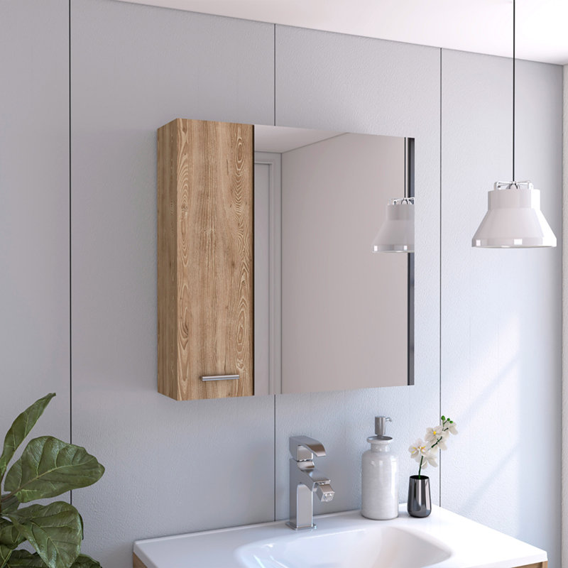 Armoire à portes doubles 23 "Medecine, quatre tablettes intérieures, pin, Chêne clair