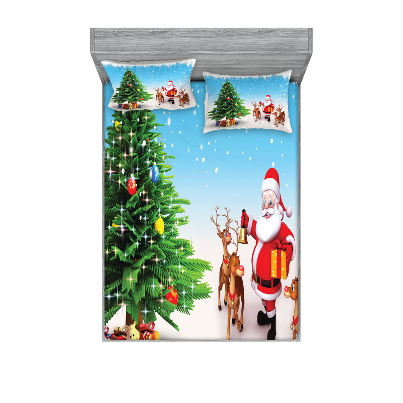 Multicolore drap-housse et coussin décoratif Ambesonne Santa, Ensemble de draps pour très grand lit californien