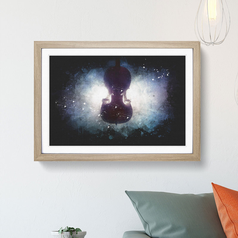 Submerged Cello - Picture Frame Graphic Art Print, 45cm H x 63cm W x 2cm D, Oak Framed