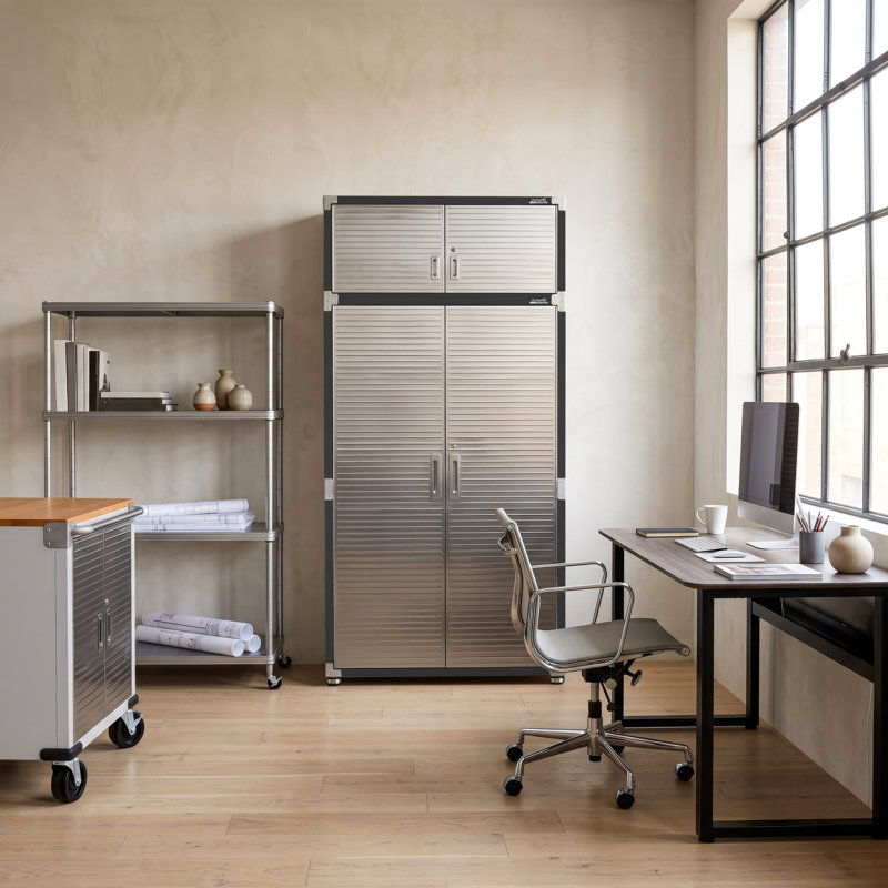 Seville Classics UltraHD Double Door Stacking Top Cabinet, 48" W x 24" D x 18.5" H, Graphite