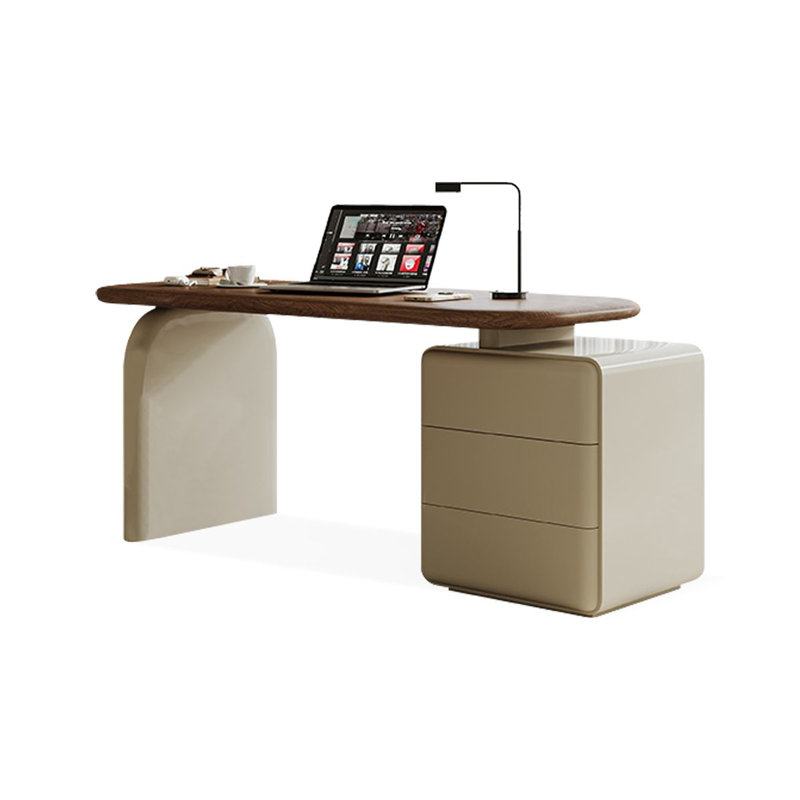 Bureau rectangulaire à 3 tiroirs en bois manufacturé brun noisette + kaki, H 29,53 po x l 55,12 po x P 27,56 po
