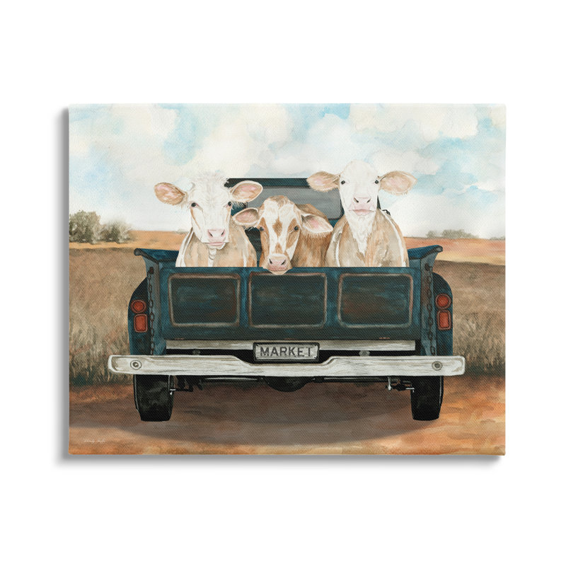 «Stupell Industries Cows in Country Truck», art mural sur toile par Cindy Jacobs, H 16 po x l 20 po x P 1,5 po