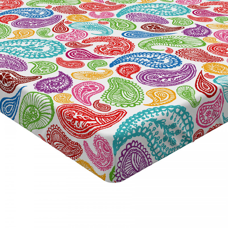 Microfiber Paisley Fitted Sheet, Full Fitted Sheet, Red/Green/Blue Paisley
