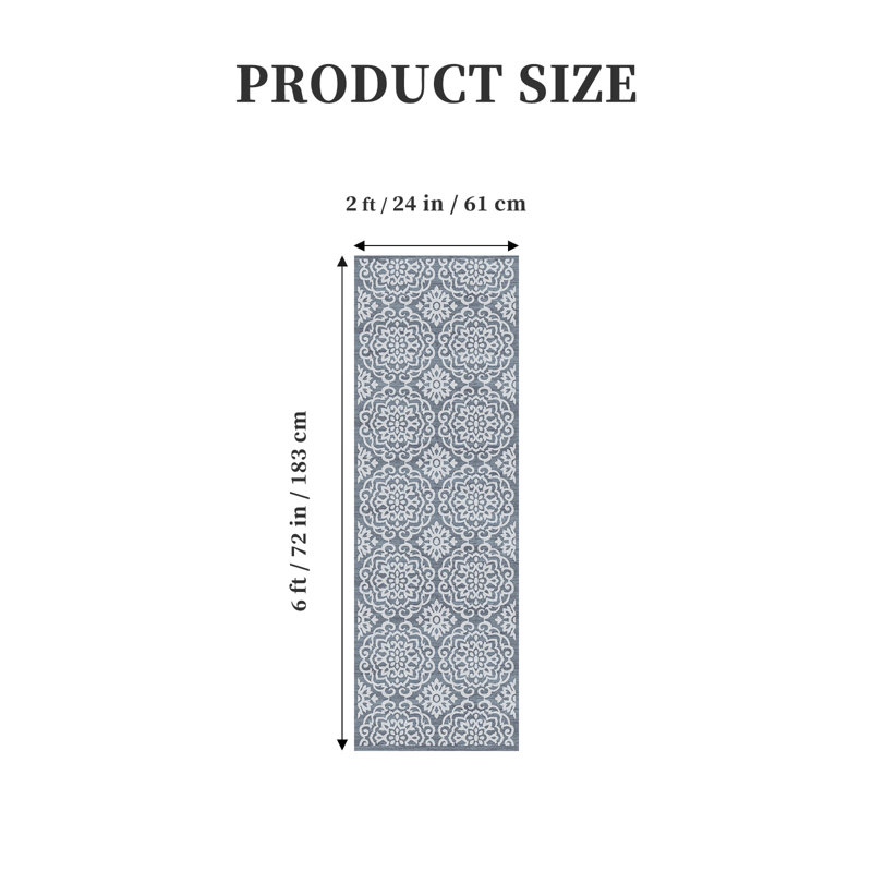 Blue & White Floral Runner Rug Bohemian Inspired Classic Design, Durable & Non-Slip, Runner 2' x 6'