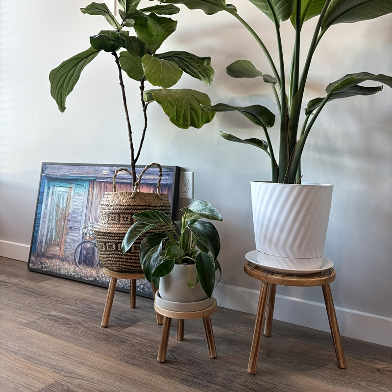 3pcs Wood Garden Stool Indoor, Single Plant Stand for 6-12 Inch Pots, Mid-Century Modern Plant Stool, for Living Room, Balcony, Office.