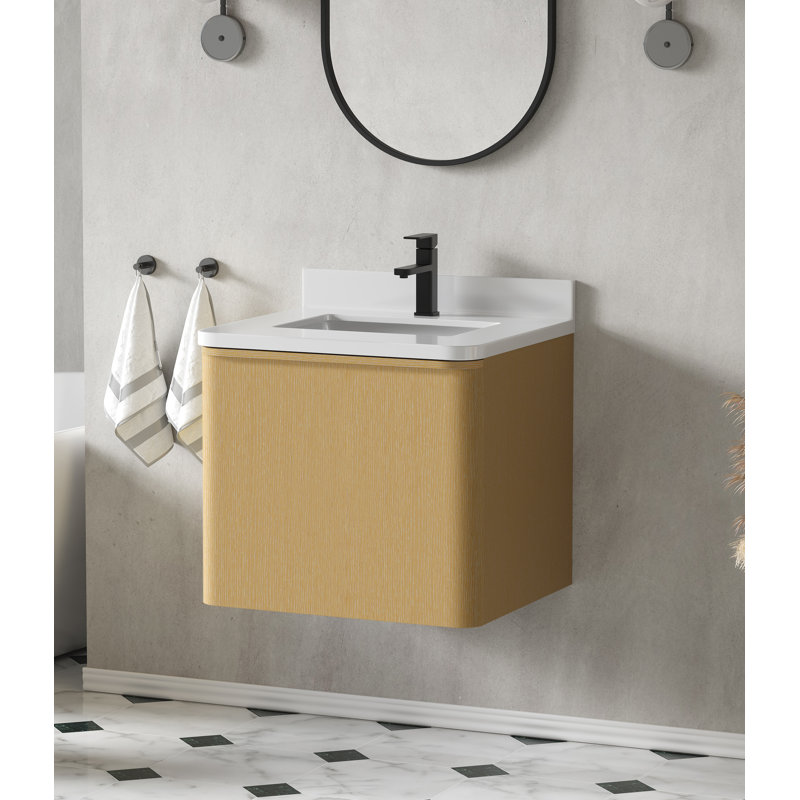 Ensemble de meuble-lavabo mural 24 po avec plateau en pierre blanche Maxbano, 24"