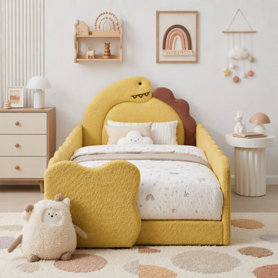 Lit simple pour enfant en forme de dinosaure avec barrière de sécurité