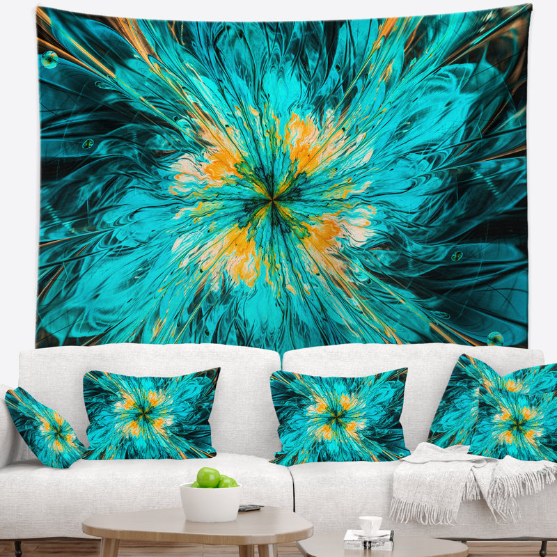 Tapisserie florale à pétales de fleurs bleues et fractales, H 32 po x l 39 po