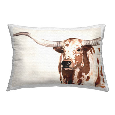 Longhorn Cattle Portrait Outdoor Printed Pillow by Annie Warren