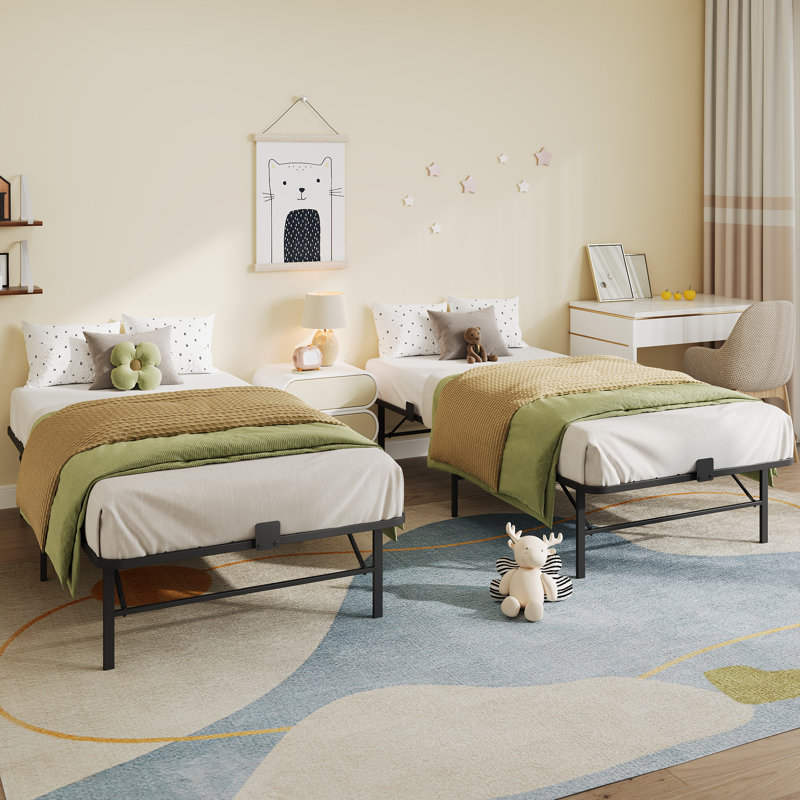 Antioch Twin Metal Bed with 360° Mattress Retainers and Under-Bed Storage, No Box Spring Needed, Easy Assembly, Twin
