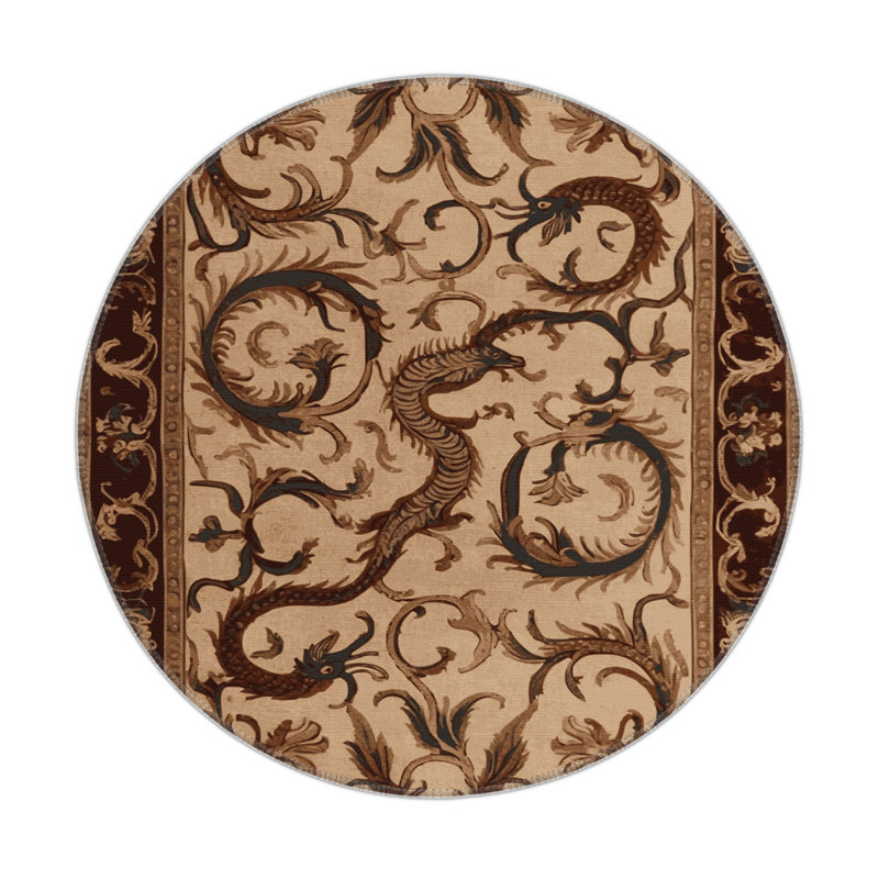 Tapis beige français d'intérieur et d'extérieur, Rond 5 pi