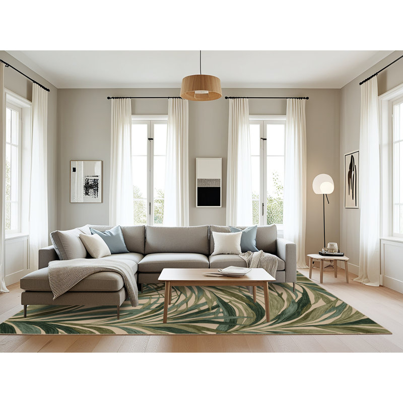Tapis botanique brun lavable à la machine, Rectangle 6 pi x 9 pi