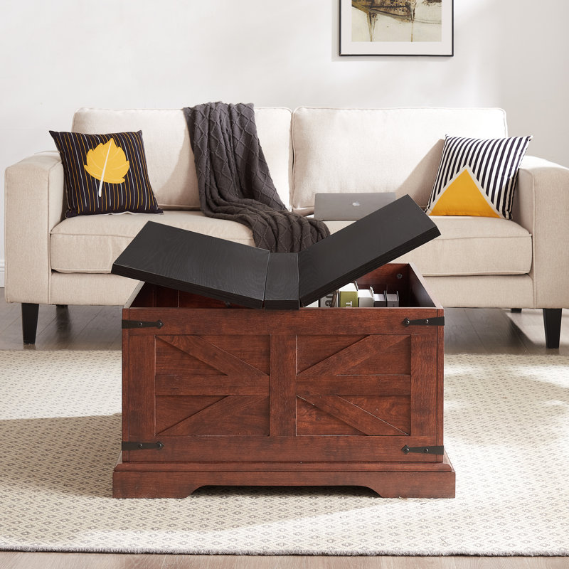 Table de bout carrée rustique avec rangement à charnières, style, garniture en métal noir, assemblage simple, chêne
