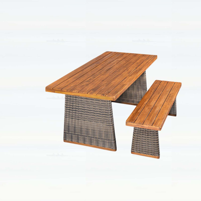Ensemble de salle à manger d'extérieur en bois d'acacia durable avec table et banc, conception à lattes élégante et résistante aux intempéries