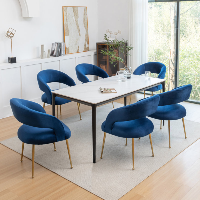 Chaise avec accoudoirs en velours Lokelani, Bleu marine, 6