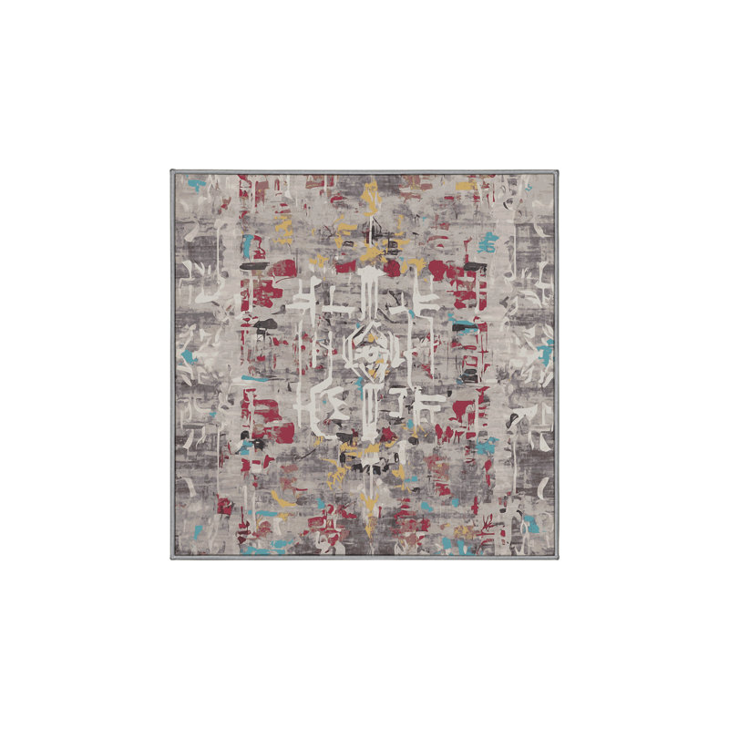 Machine Washable Gray Area Rug, Square 6'