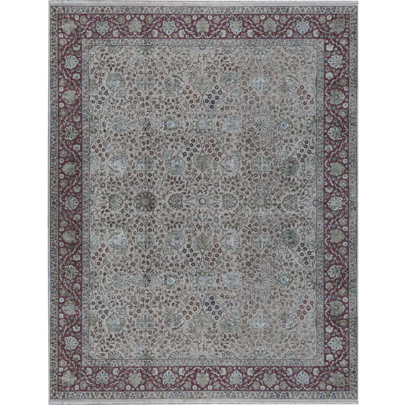 Tapis ivoire et rouge noué à la main de haute qualité