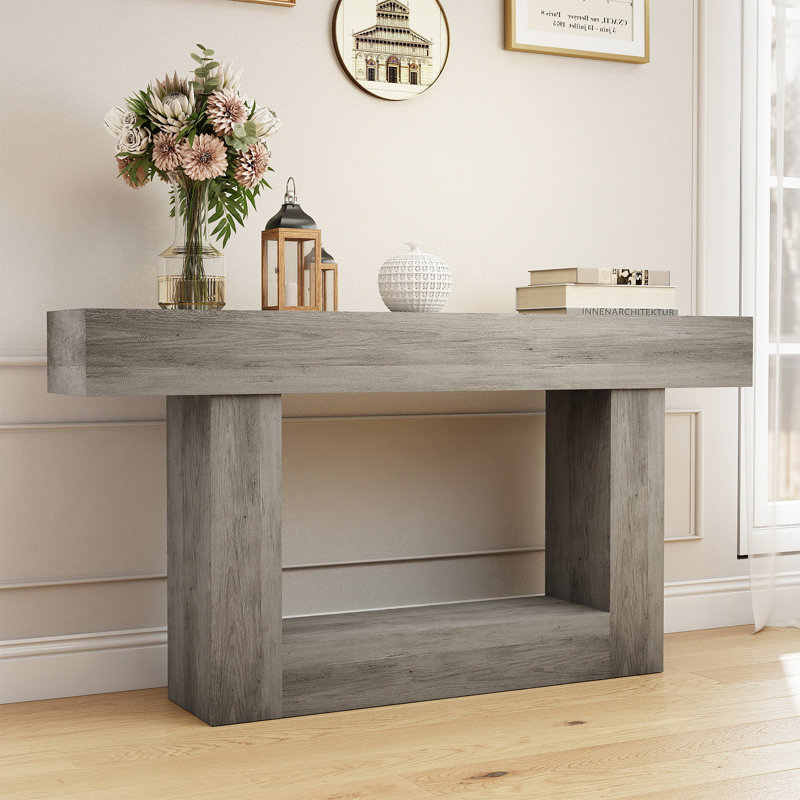 63" Narrow Console Table, 2-Tier Entryway Sofa Table, 11.8" Depth, 260 Lb Capacity, Easy 15-Min Assembly, Gray