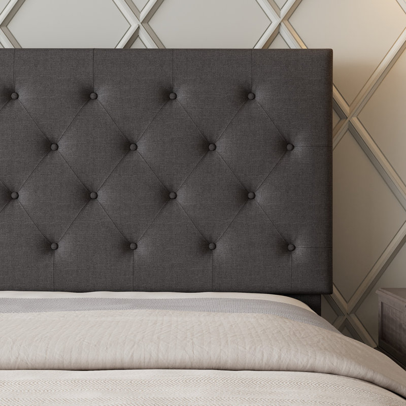Modern Faux Leather Upholstered Platform Bed Frame, with Button Tufted Headboard, No Box Spring Needed, Queen, Beige
