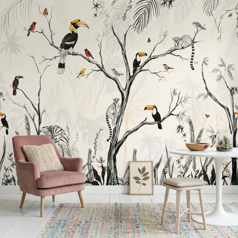 Papier peint toucan, oiseaux tropicaux, 120 po x 96 po, Peler et coller