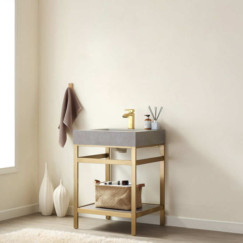 24'' Single Bathroom Vanity with Stone Top, Brushed Gold, Brushed Gold, Limestone Slab Stone