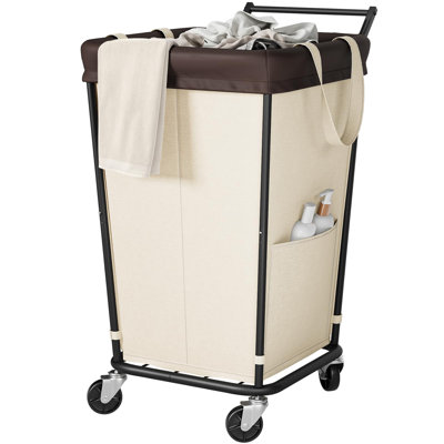 160L Laundry Hamper, 2-Section Rolling Hamper,Large Laundry Basket with Wheels, Rolling Laundry Basket Clothes Hamper,(Beige)