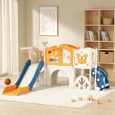 13-In-1 Toddler Slide Playset, Indoor & Outdoor Kids Playground With Basketball Hoop, Climber, Tunnel & Activity Center, Hdpe Baby Slide For Ages 1–6