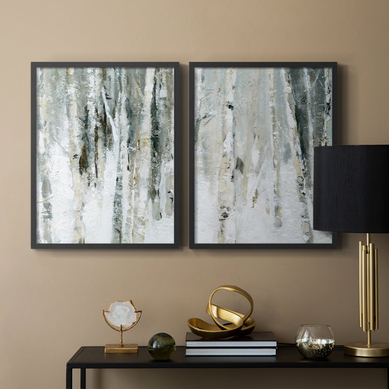 «Snowy Birch I», reproduction encadrée de qualité supérieure - prête à être accrochée - aucun clou requis - aucun clou requis