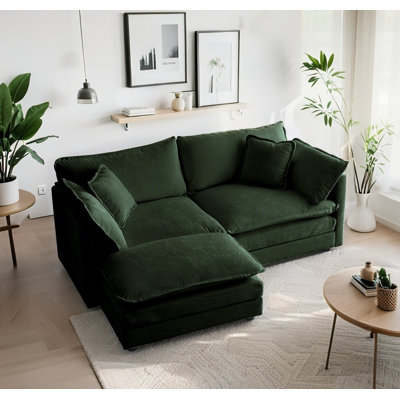 Canapé à deux places en chenille vert avec canapé modulaire en L