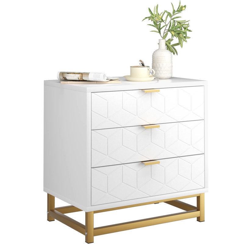 Commode 3 tiroirs Lacey-Jay, Blanc / Doré