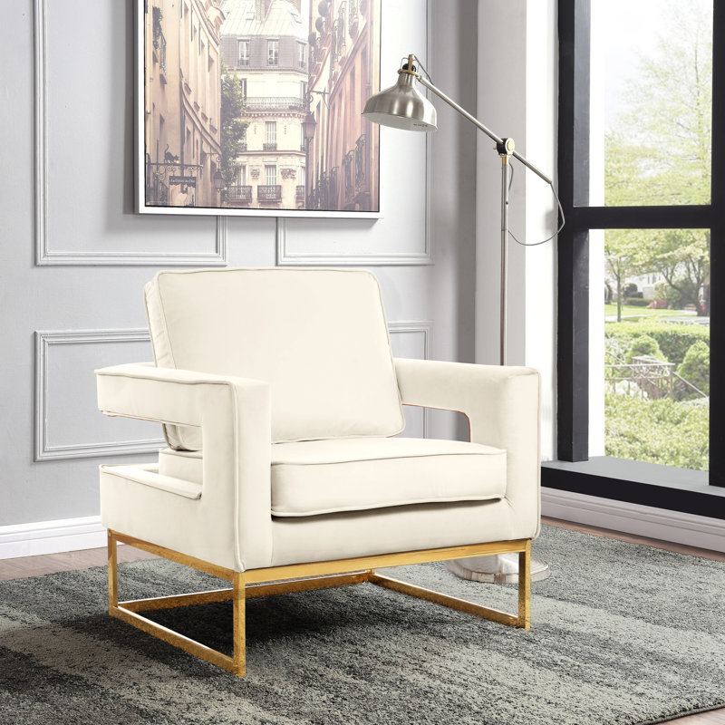 Fauteuil en velours l 33 po Binghamton, Velours crème, Doré