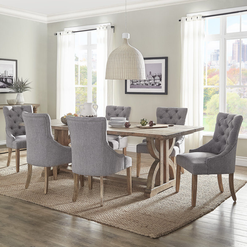 Aldrina 6 - Person Trestle Dining Set, Grey Linen