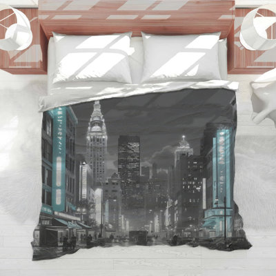 Cityscape Neon Lights Comforter