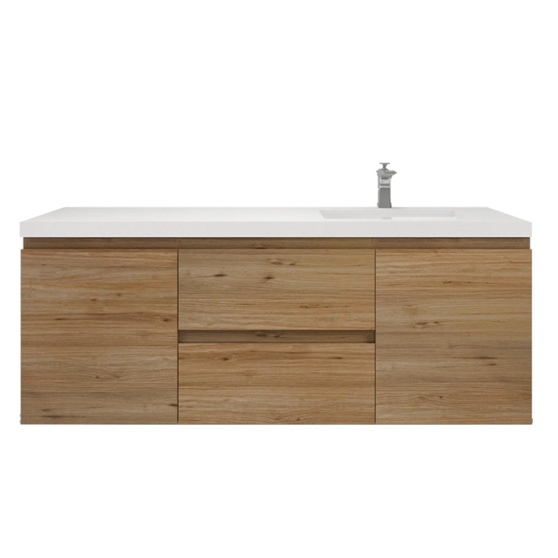 Single Bathroom Vanity with Acrylic Top, Natural Oak