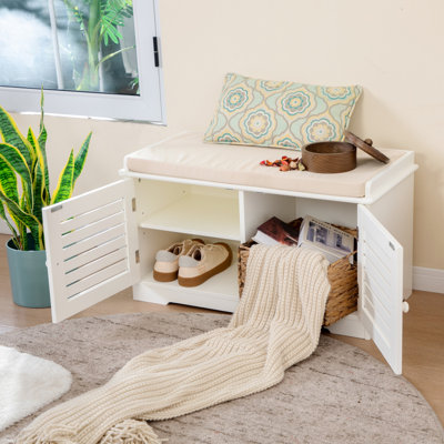 Red Barrel Studio Shoe Storage Cabinet White Rack Bench With