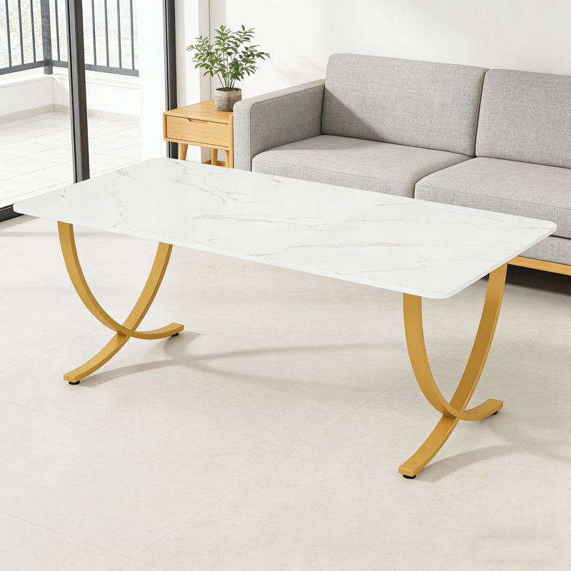 63" Modern Dining Table Kitchen Table With Faux Marble Table Top