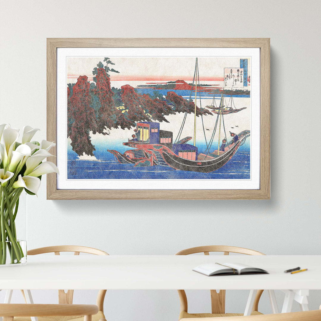 Boat at Sunset by Katsushika Hokusai - Framed Print